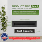 Modern Air Vent Cover 14x2 (Duct Opening) - Decorative Black Aluminum Linear Slot Diffuser for Wall, Ceiling, Floor Register - Quiet Operation HVAC Grille for Home with Adjustable Airflow