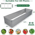 12x2x2FT Galvanized Raised Garden Bed Kit,Vegetable Plant Boxes-Rectangle Metal Flower Box,Large Planter Raised Beds Outdoor Garden for Planting,Fruit,Herb-Silver