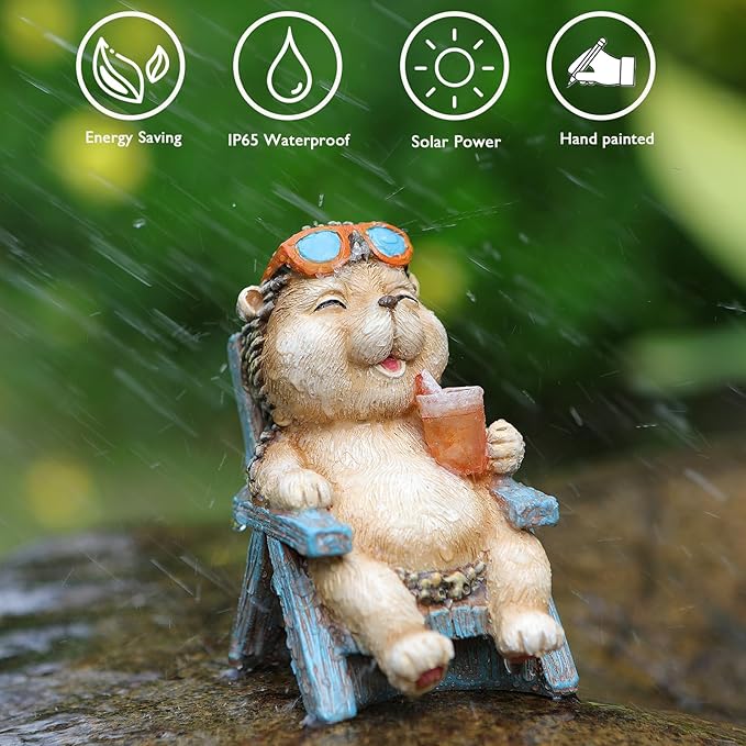 Hedgehog Statue Outdoor Solar Garden Decor for Outside Lawn Yard Patio, Home Office Valentine's Day Decorations Indoor Lights, Ideal Ornaments Birthday Gifts for Mom Women Grandma