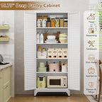 75" Kitchen Pantry Cabinet, White Metal Storage Cabinet with Doors and 4 Adjustable Shelves, Tall Metal Pantry Cabinets, Large Cupboard for Kitchen, Dining Living Room, Bathroom, Office