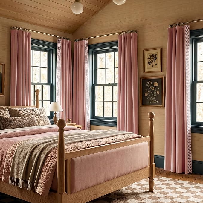 NICETOWN Rod Pocket Embroidered Trim Velvet Curtains, 2 Panels, Blush Pink, 96 Inch Long Velvet Blackout Curtains Luxury Elegant Soft Drapes, Winter Thermal Window Treatments Classical Home Decor