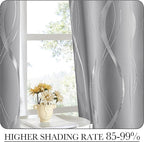 NICETOWN Blackout Curtains 72 inches Long, Silver Grey, 2 Panels, 34 x 72 Inch, Microfiber Noise Reducing Thermal Insulated Wave Line Foil Print Design Blackout Curtains for Patio Sliding Glass Door