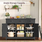 TEENFON Storage Cabinet, Coffee Bar Cabinet with 3 Drawers, 2 Adjustable Shelves & 2 Doors, Buffet Cabinet, Kitchen Cabinet for Kitchen, Dining Room, Living Room, Black