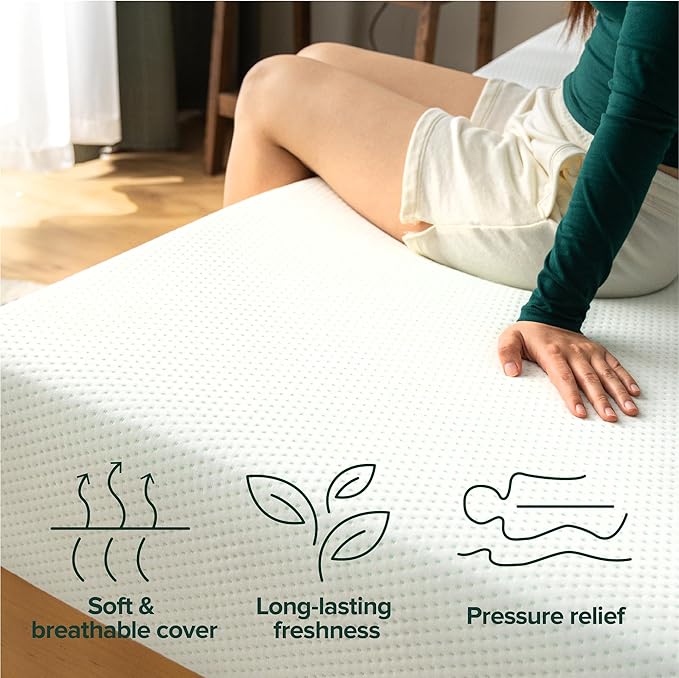 Zinus 8 Inch Twin Green Tea Memory Foam Mattress [New Version], Fiberglass Free, Medium Firm Feel, Zoned Pressure Relief, Certified Safe Foams & Fabric, Mattress in A Box