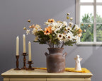 Quoowiit Ceramic Rustic Farmhouse Vase, Distressed Decorative Flower Vases for Home Decor, Ideal Shelf Decor, Brown Boho Vase for Living Room Bedroom Kitchen Office Decor Centerpiece Table Decorations