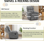 Recliner Chair, Swivel Rocker Recliner Chair for Adults, Small Recliners for Small Spaces, Manual Recliner with Side Pockets, Upholstered Nursery Rocking Chair for Living Room, Chenille, Grey