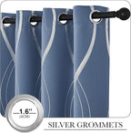 NICETOWN Stone Blue Blackout Curtains 54 inch Long Small Panels, 42 Inch Wide, Window Treatment Thermal Insulated Wave Line Foil Print Design Drapes for Kitchen, Cafe, Loft, Set of 2
