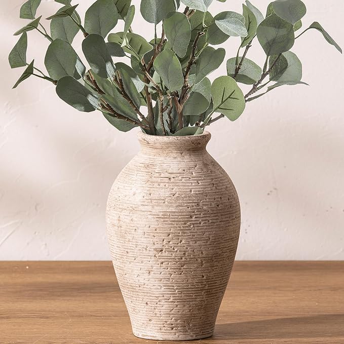 Ceramic Flower Vase Home Decor - Large Farmhouse Table Vases Rustic Vintage Living Room Kitchen Bedroom Decorations for House Book Shelf Office Coffee Desk Dining Fireplace (9" Retro)