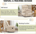 Recliner Chair, Swivel Rocker Recliner Chair for Adults, Small Recliners for Small Spaces, Manual Recliner with Side Pockets, Upholstered Nursery Rocking Chair for Living Room, Chenille, Khaki