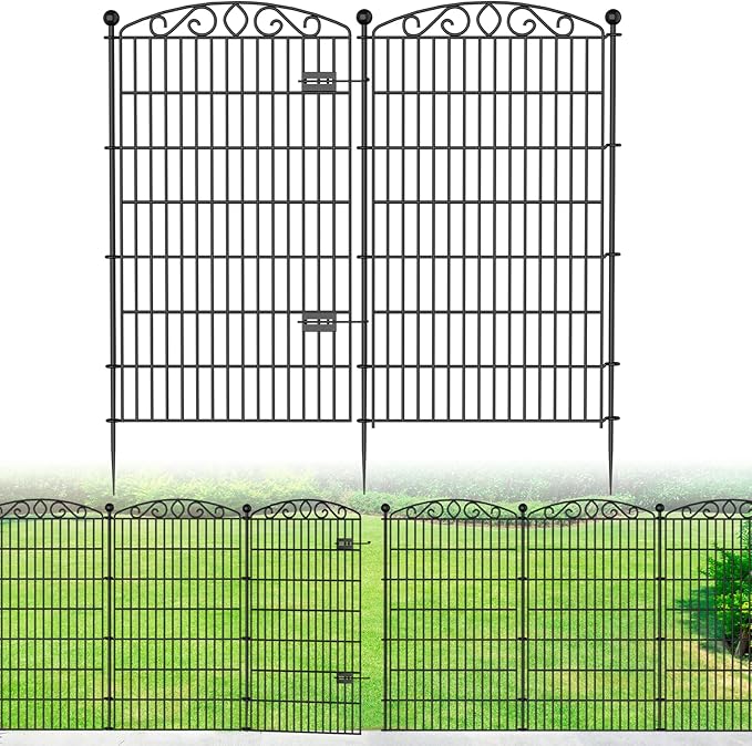 10 Panel No Dig Decorative Garden Fence with Gate - 48in H x 22.5ft L