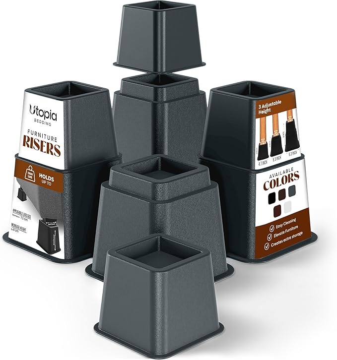 Utopia Bedding Bed Riser, 3 & 5 Inches Adjustable Furniture Risers for 8 Inch Combined Furniture Lift, Under Bed Storage & Dorm Room Essential, Supports Up to 1,300 lbs (4 Set, Grey)