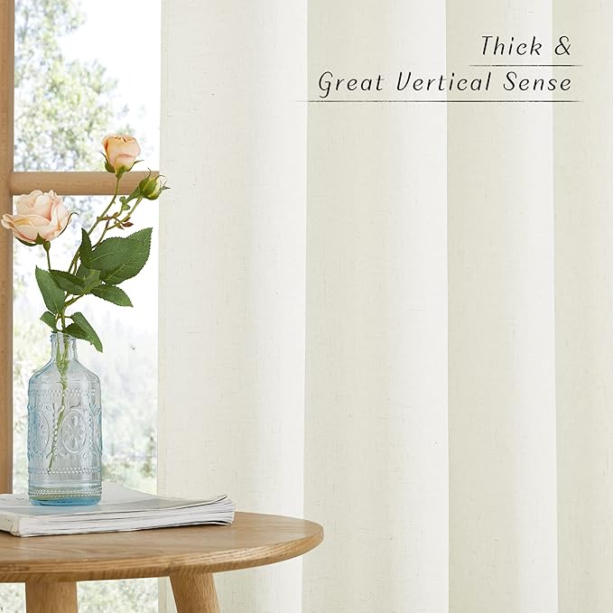 NICETOWN Thick Linen Bedroom Curtains 63 inch Length 2 Panels, Grommet Privacy Added Linen Weave Window Treatments with Light Filtering Drapes for Kids Room, Off White, W42 x L63