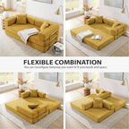 4-in-1 Folding Convertible Sofa Bed, 78 Inch Boneless Couch with Fixed-Shape Frame, Corduroy Loveseat Sleeper with Pull Out Bed, Floor Sofa Modular Futon Couch for Living Room Bedroom Lounge (Yellow)