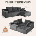 Cloud Sectional Boneless Couches for Living Room, Modular L Shaped Couch with Deep Seat Oversized Right Facing Chaise, Memory Foam Compressed Spineless 3 Seater Sofa for Apartment, Grey | No Assembly Required, Deep Seat, Cat-Claw Resistant, High-Resili...