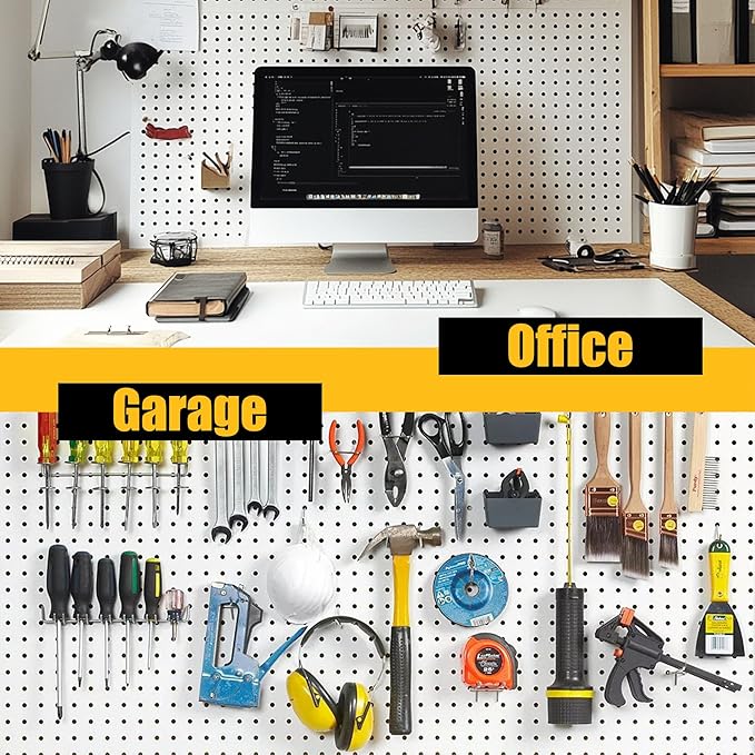 Peg Board, 6 Pack Metal Pegboard Panels White Pegboards Wall Organizer with 50 Hooks, Heavy Duty Peg Board for Walls Home, Garage Tool Storage, Office Organization, Craft Room, Kitchen