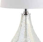 JONATHAN Y 20.5" Mosaic White Coastal Mini LED Table Lamp for Living Room Office, White Linen Drum Shade, Modern Mother of Pearl Bedside Nightstand Lamp, LED Bulb Included (JYL1024B)