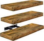 Sorbus Floating Shelves for Wall, Bathroom Shelves Wall Mounted for Kitchen, Bedroom, Bathroom Storage Over Toilet, Hanging Book Shelf for Wall Home Decor Living Room (Rustic Brown, 3 Pack)