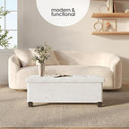 Storage Ottoman Bench with Bins, 43-in Storage Bench for Bedroom End of Bed, Folding Foot Rest Ottoman for Living Room Max 660lbs, Velvet Ottomans, Cream