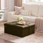HAUSFRAU 31.5 Inches Ottoman with Storage Bench, Folding Ottoman Bench Small Foot Rest Stool, Bedroom Bench with Flipping Lid, Linen Espresso