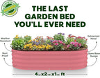 Plant & Plot Galvanized Raised Garden Beds Outdoor // 4×2×1 ft Planter Raised Beds for Gardening, Vegetables, Flowers // Large Metal Garden Box (Pink) // Patented Tool-Free Design