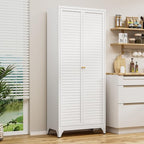 75" Kitchen Pantry Cabinet, White Metal Storage Cabinet with Doors and 4 Adjustable Shelves, Tall Metal Pantry Cabinets, Large Cupboard for Kitchen, Dining Living Room, Bathroom, Office