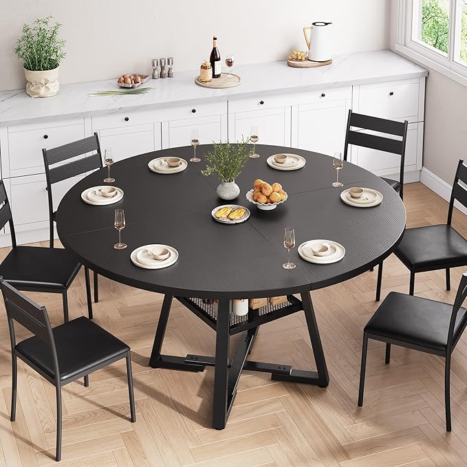 51'' Round Dining Table,Kitchen Dining Room Circle Dinner Pedestal Table,Space Saving Wood Kitchen & Dining Room Furniture (Black, 51In)