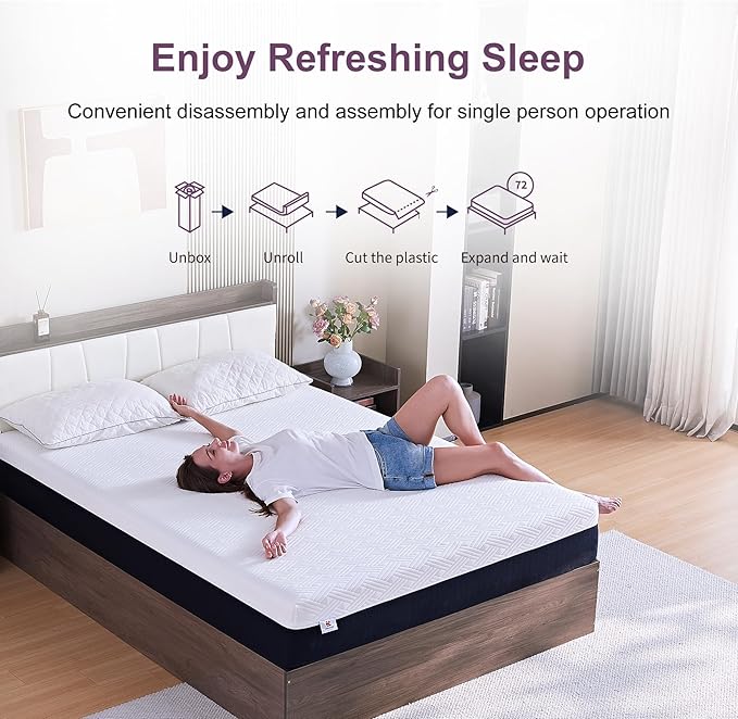 Full Size Mattress, 6 Inch Gel Memory Foam Mattresses, Medium Firm for Cool Sleeping, Pressure Relief,Sweet Sleep Easily Replaceable,CertiPUR-US Certified Colchón in a Box
