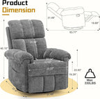 Recliner Chair, Swivel Rocker Recliner Chair for Adults, Small Recliners for Small Spaces, Manual Recliner with Side Pockets, Upholstered Nursery Rocking Chair for Living Room, Chenille, Grey