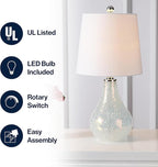 JONATHAN Y 20.5" Mosaic White Coastal Mini LED Table Lamp for Living Room Office, White Linen Drum Shade, Modern Mother of Pearl Bedside Nightstand Lamp, LED Bulb Included (JYL1024B)