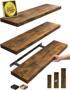 BAYKA Floating Shelves for Wall, 22.5 Inch Rustic Wood Wall Mounted Shelving for Bathroom, Bedroom, Living Room, Kitchen & Book, Hanging Display Decor Shelf with 22 lbs (Rustic Brown,Set of 3)