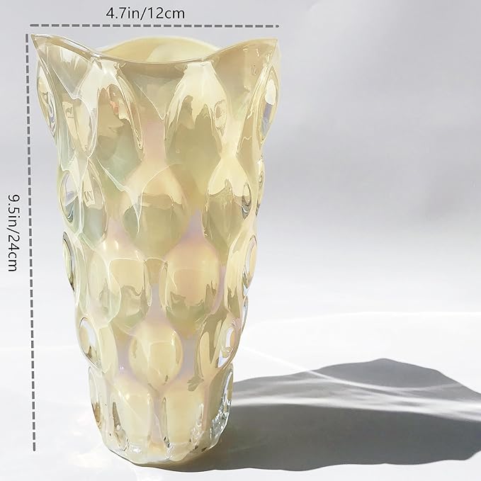 Unbreakable Flower Glass Vase 3.5lb 9.5inch Sparkle vase Bohemian Style, for Centerpieces,Kitchen,Office, Living Room,Wedding,Perfect Home Decor Glass Vase (Sparkle Cream)