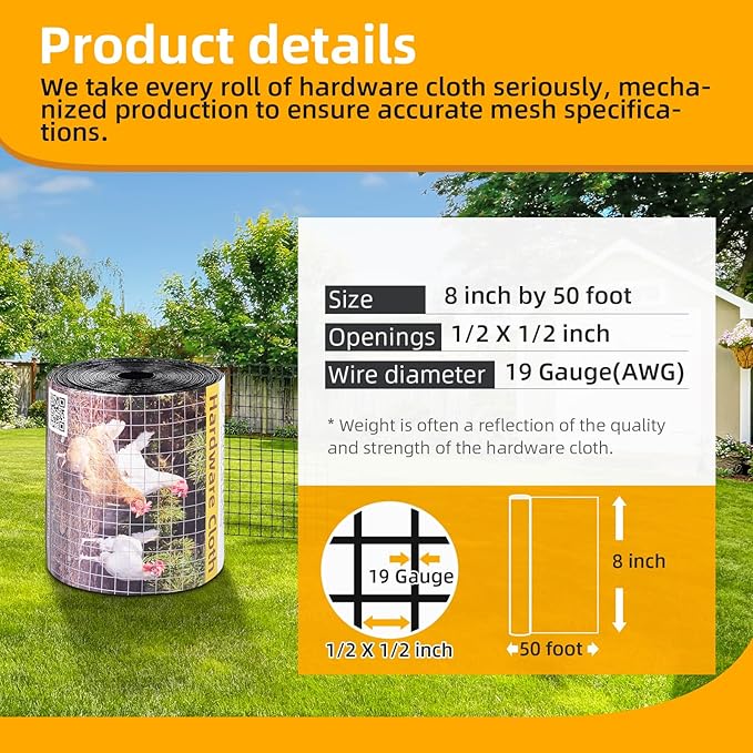 8in x 50ft Black Hardware Cloth 1/2 inch 19Ga PVC Coated Wire Mesh Vinyl Coated Fence, Welded Metal Chicken Wire Fencing Roll, Garden Plant Fencing, for Chicken Coop and Home Improvement