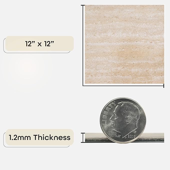 Nexus Self Adhesive 12-Inch Vinyl Floor Tiles, 20 Tiles - 12" x 12", Travatine Marble Pattern - Peel & Stick, DIY Flooring for Kitchen, Dining Room, Bedrooms & Bathrooms by Achim Home Décor