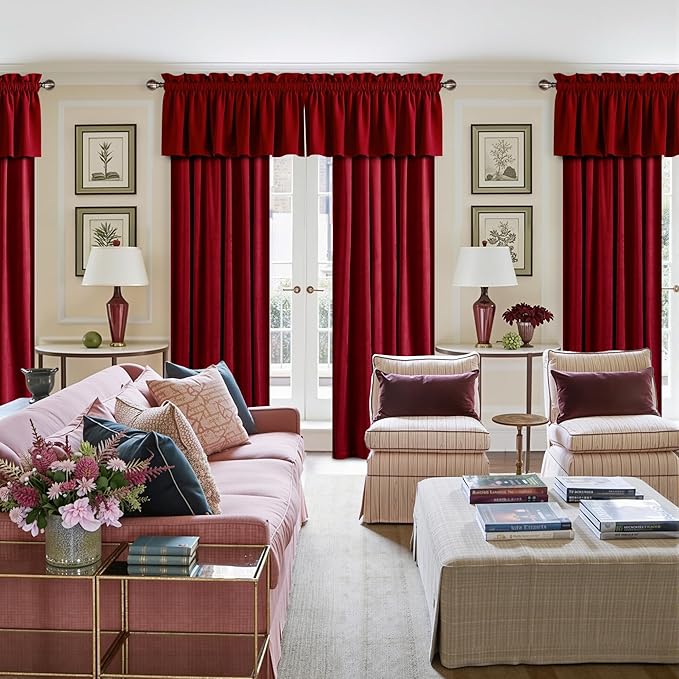 NICETOWN Red Velvet Valance Curtains for Windows 18 inch Length, Kitchen Window Treatment Room Darkening Girls Bedroom Decor, W52 x L18, 1 Panel