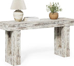 Little Tree 63-Inch Long Console Tables for Entryway, Large Sofa Table Behind Couch, Wooden Entry Foyer Hallway Table, Modern Console Sofa Tables for Living Room, Distressed White