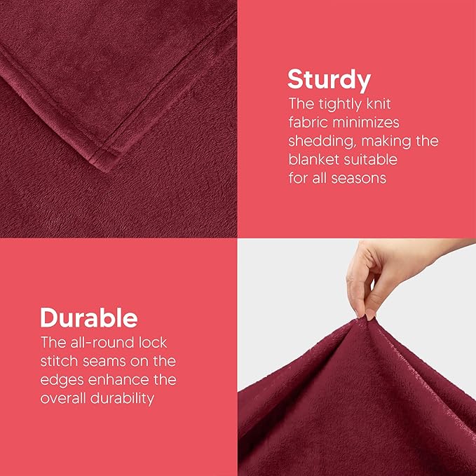 Utopia Bedding Fleece Blanket Throw Size Burgundy 300GSM Luxury Anti-Static Fuzzy Soft Microfiber Blanket for Couch, Sofa and Bed (50x60 Inch)