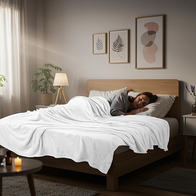 Utopia Bedding Fleece Blanket Queen Size White (90x90 Inches) Ultra Soft Warm Lightweight Microfiber Breathable Anti-Static Cozy Winter Bed Blanket, All-Season Home Decor Gift for Men & Women