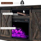 AMERLIFE Fireplace TV Stand with Sliding Barn Door for TVs up to 73", Farmhouse 63" Fireplace Entertainment Center with Storage Cabinets/Adjustable Shelves, Dark Rustic Oak