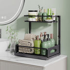 Under Sink Organizer and Storage, Height Adjustable Cabinet Organizer with Slide Out Drawer, Pull Out Under Sink Storage, Multi-Purpose 2 Tier Sink Shelves for Kitchen Bathroom Pantry (Black, 1 Pack)