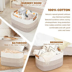 danpinera 108L Large Blanket Basket for Living Room, Woven Storage Basket with Leather Handles, Cotton Rope Storage Organization in Nursery for Toys & Clothes 25 ''* 16 ''*16 '', Gradient Brown