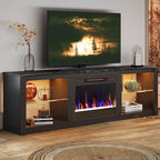 Bestier 70 Inch Fireplace TV Stand for TV up to 75", LED Entertainment Center with 23" Electric Fireplace Media Console Table for Living Room with Glass Shelves, Black Marble