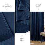 NICETOWN Navy Blue Velvet Blackout Curtains 96 inch Long for Bedroom and Living Room, Rod Pocket Drapes Soft Privacy Protection Window Treatments for Hall (2 Pieces, 52" Wide)