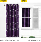NICETOWN Royal Purple Blackout Curtains 84 inch Long for Living Room, Gothic Vibe for Wave Line Foil Print Design Drapes for Home Decoration Wall Cover, 2 Panels