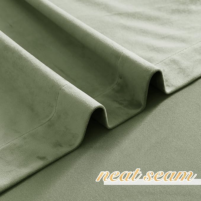 NICETOWN Super Soft Velvet Curtains 63 inches, Sound Reducing Cold Heat Insulated Heavy Matt Room Darkening Drape Panels for Living Room (Sage Green, 2 Panels)
