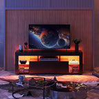 WLIVE TV Stand with LED Lights & 2 Large Storage Drawers, Modern Entertainment Center for 32/43/50/55/60 Inchs TVs, Sturdy TV Console for Living Room, Bedroom(Black)
