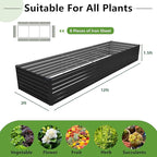 12x2x1.5FT Galvanized Raised Garden Bed,Vegetable Boxes-Rectangle Metal Flower Box,Large Planter Raised Beds Outdoor Garden for Planting,Fruit,Herb-Black