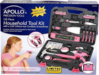 Apollo Tools 135 Piece Household Pink Hand Tools Set with Pivoting Dual-Angle 3.6 V Lithium-Ion Cordless Screwdriver - DT0773N1
