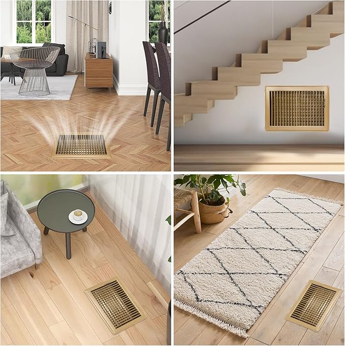 VOISEN Floor Register 6x10, 2 Pack Floor Vent Covers, Steel Adjustable Air Supply Grille Register Vent Cover Grill for Sidewall and Floor, Vent Covers for Home Floor,Brown