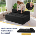 MAXYOYO Folding Sofa Couch, Convertible Floor Sleeper Couch with 2 Pillows, Tufted Floor Loveseat Couch Tufted Fold Out Chair Bed Comfy Sofa Lounge for Living Room Bedroom, Black