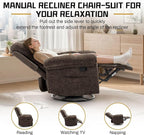 Recliner Chair, Swivel Rocker Recliner Chair for Adults, Small Recliners for Small Spaces, Upholstered Manual Recliner with Side Pockets, Nursery Rocking Chair for Living Room, Chenille, Brown